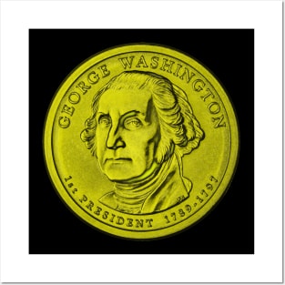 USA George Washington Coin in Yellow Posters and Art